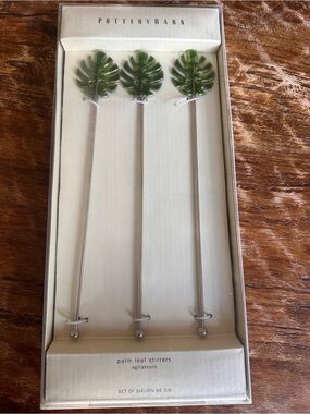 Pottery Barn Palm Leaf Cocktail Stirrers - Set of 6